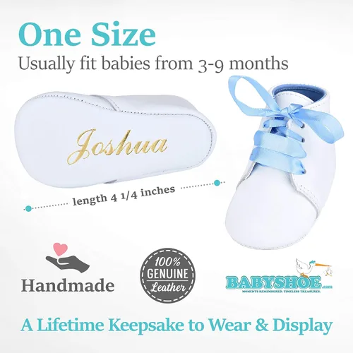 Miniatura 6 de BabyShoe - Zapatos de bautizo para bebé piel con lazo diseño de bautizo color azul