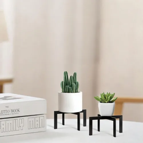 Miniatura 8 de Soporte para plantas de interior, soporte de metal resistente con forma de cruz con patas ajustables para suelos irregulares, fácil montaje