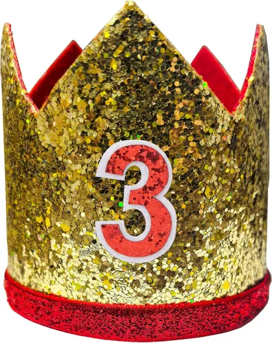 CHuangQi Sombrero con purpurina para fiesta de tercer cumpleaños para niños y niñas, corona de fiesta temática de 3 años, accesorios para fotos de