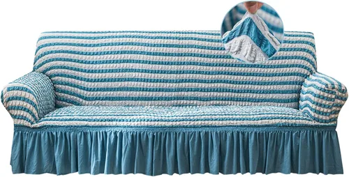 Miniatura 24 de Jeloris Funda Protectora Elástica para Sofá de Dos Plazas de Fácil Ajuste con Falda, Protector de Muebles Universal Duradero Lavable de Alta Beige