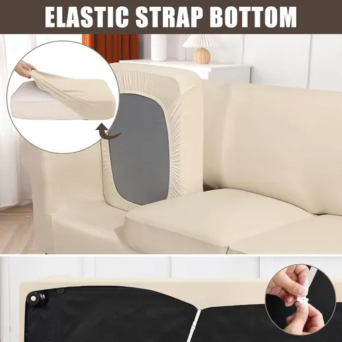 Miniatura 4 de SearchI Funda Elástica para Sofá Funda de Sofá, 3 Piezas Funda para Loveseat con 2 Fundas de Cojín Separadas, Protector de Muebles Lavable para Sala