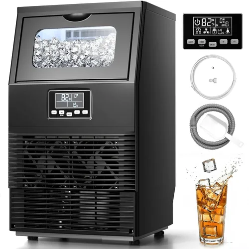 Kismile Commercial Ice Maker Machine, 66LBS/24H, 24H Timer, LCD Panel, Self-Cleaning, Stainless Steel, Compact Ice Cube Maker for Home Bar, Include