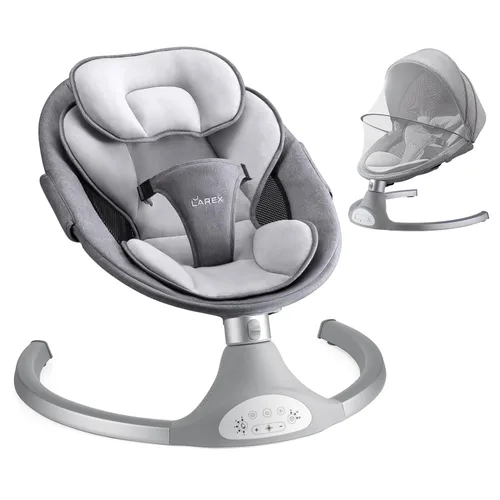 LAREX Columpio para Bebé Columpio Infantil Mecedora Eléctrica para Niños Pequeños Portátil para Recién Nacidos Niño Niña, 5 Velocidades de Balanceo