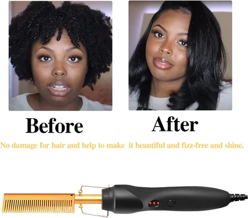 Miniatura 6 de Peine Caliente Eléctrico Alisador de Cabello, Peine de Alisado Eléctrico de Lujo para Rizos y Alisado de Extensiones Naturales de Cabello Negro