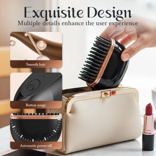 Miniatura 7 de Mini alisador de pelo, peine caliente recargable inalámbrico 2 en 1, alisador de pelo portátil para viajes con calentamiento rápido y diseño Rosa