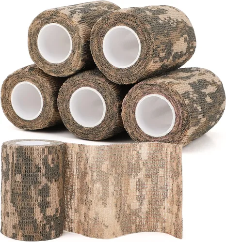 Miniatura 18 de Cinta adhesiva de camuflaje de 6 rollos, 1/2/3/4 pulgadas x 14.8 pies, vendaje autoadhesivo de camuflaje para acampar al aire libre, tira elástica