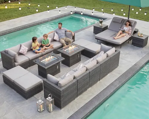 Miniatura 27 de NICESOUL Juego de muebles de patio para exteriores de 7 piezas con mesa para hoguera, gas natural y propano convertible, respaldo alto de 29.3