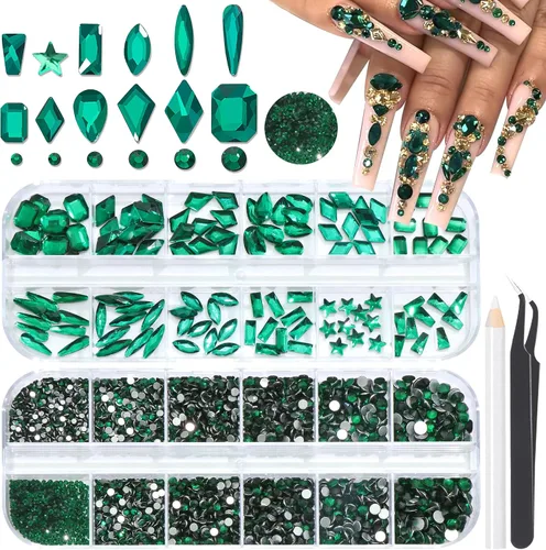Miniatura 24 de 3520 diamantes de imitación de uñas color dorado champán para uñas, multiformas con parte trasera plana, diamantes de imitación redondos