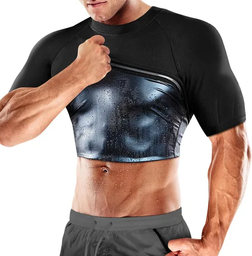 Miniatura 7 de Cimkiz Men's Waist Trainer Sauna Suit Shirt, Gym & Exercise Compression Vest, Sweat-Boosting Workout Top Negro