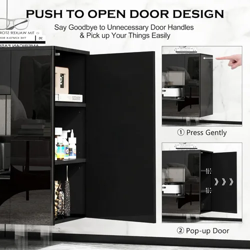 Miniatura 5 de Mueble de TV de alto brillo con 2 cajones grandes y puertas abiertas, moderno mueble de almacenamiento para consola de TV para sala de estar, Negro