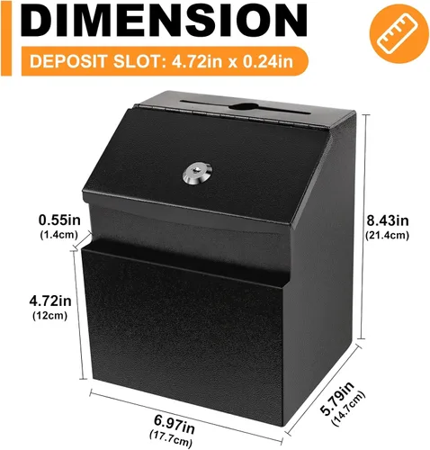 Miniatura 5 de Caja de sugerencias con ranura y cerradura de metal de 8.4 x 5.8 x 7.0 pulgadas Compartimento de almacenamiento incorporado con soporte magnético