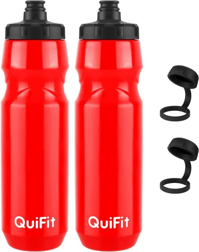 Miniatura 18 de QuiFit Paquete de 2 botellas de agua comprimibles para bicicleta de montaña, a prueba de fugas, con cubierta antipolvo, sin BPA, se adapta a