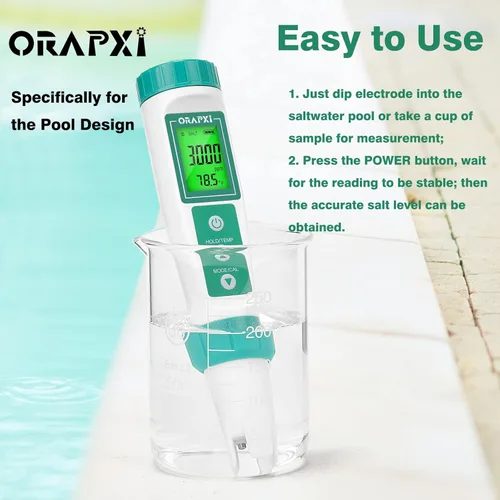 Miniatura 5 de Probador de agua salada para piscina profesional Medidor de salinidad para piscina y spa de cloruro de sodio Rango 0-9000ppm