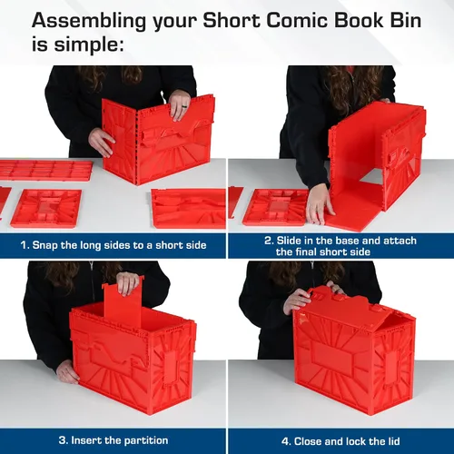 Miniatura 4 de BCW Recipiente corto para cómics Capacidad para 150 cómics Almacenamiento de plástico apilable Organizador sin ácido Rojo, paquete de 2