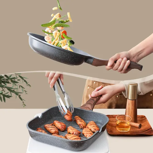 Miniatura 8 de SENSARTE Juego de utensilios de cocina antiadherentes de 23 piezas, ollas y sartenes antiadherentes con revestimiento de granito suizo, juego de Gris