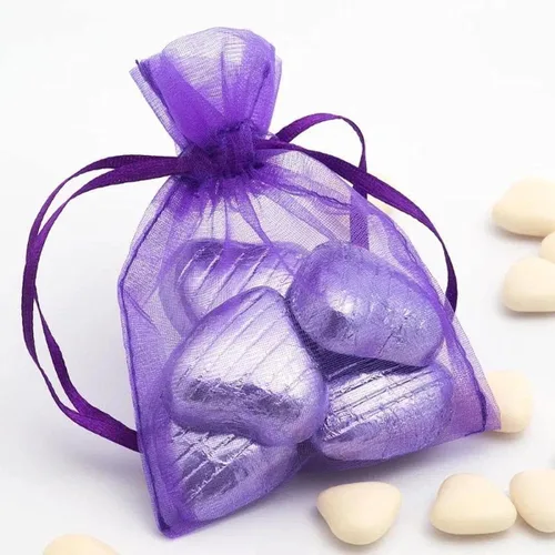 Miniatura 6 de Bolsa de regalo de organza con cordón de 50 unidades para joyas, flores secas de lavanda, tela transparente de 4 x 6 pulgadas, bolsa de gasa morada