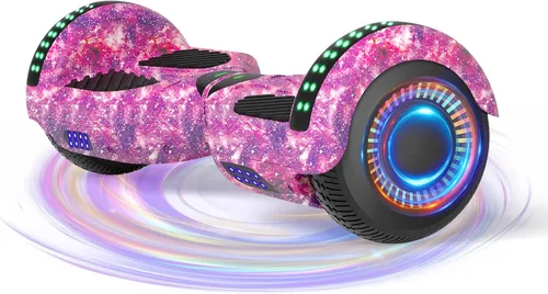 Kids Scooter with Bluetooth Speaker & Corlorful LED Lights, Dual 250W Motor 7.5 Mph Speed, Gifts for All Ages púrpura (Galaxy Purple)