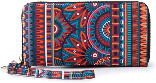 Miniatura 190 de Cartera de mano para mujer, estilo bohemio, con RFID, elegante, espaciosa con correa para viajes, capacidad para tarjetas, teléfono, dinero