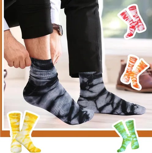 Miniatura 6 de SATINIOR 8 pares de calcetines de teñido anudado, calcetines novedosos de grafiti, coloridos y divertidos calcetines atléticos para mujeres, hombres