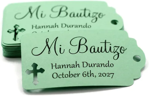 Miniatura 12 de Etiquetas Mi Bautizo – Etiquetas personalizadas para bautismo – 20 unidades (gris claro)