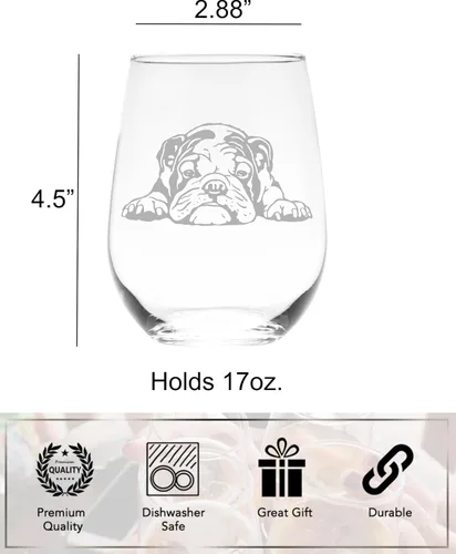 Miniatura 5 de C M Copa de vino sin tallo con temática de Bulldog Inglés, 1 pieza, regalo de Bulldog Inglés para hombres y mujeres. 17 onzas