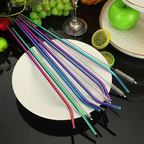 Miniatura 4 de Geiserailie 8 pajitas de acero inoxidable reutilizables de 14 pulgadas para vasos de 100 onzas, extra con 4 cepillos de limpieza (arcoíris)