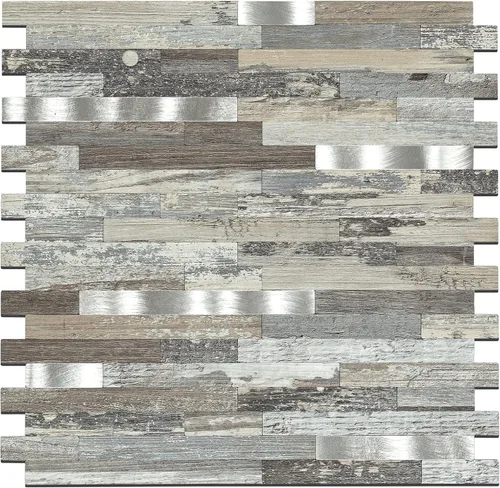 Miniatura 17 de Midcard 10 hojas de azulejos de pared adhesivo para salpicaduras de PVC, para salpicaduras de cocina.. Rectangular Marrón Oscuro