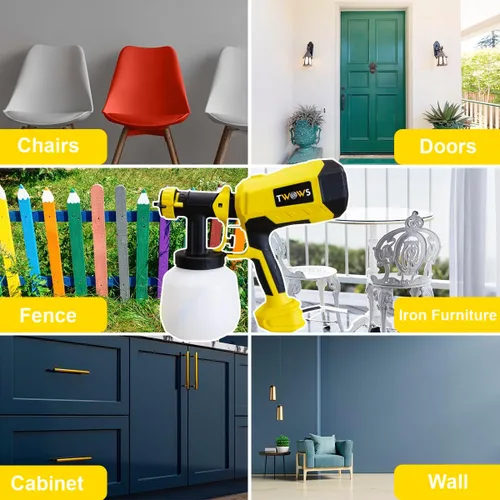 Miniatura 6 de TWOWS, Pulverizador de pintura, 600 W, pistola de pintura HVLP, con contenedor de 40.6 fl oz, taza de limpieza y viscosidad, 4 boquillas de cobre