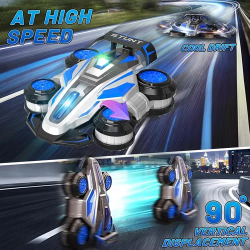 Miniatura 6 de Automóvil de deformación de acrobacias de control remoto de deriva de alta velocidad, regalos de cumpleaños, para niños y niñas de 4 a 16 años (azul)