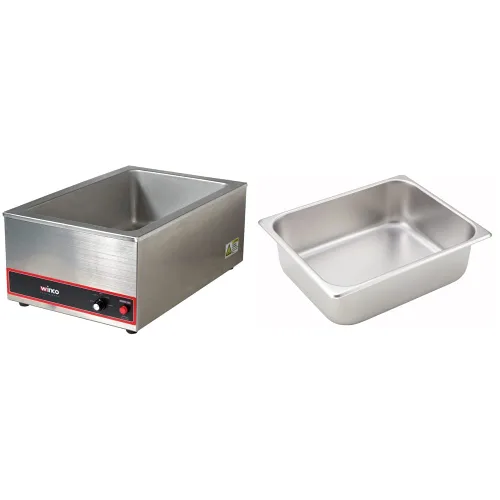Winco FW-S500 - Calentador de alimentos portátil comercial para mesa de vapor, 120 V, 1200 W, acero inoxidable, sartén grande y 1/2, 4 pulgadas