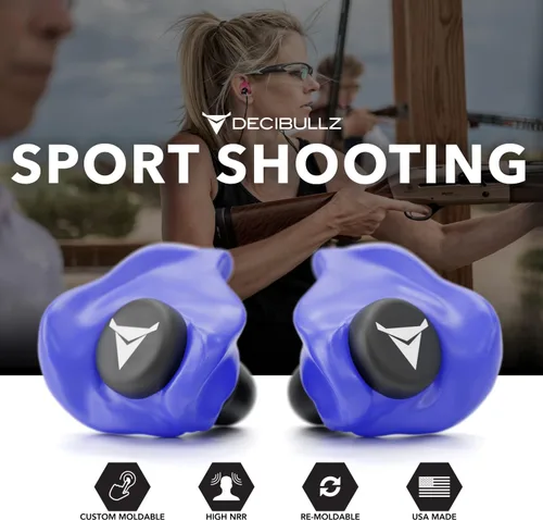 Miniatura 8 de Decibullz - Tapones para oídos moldeables a medida, 31 dB NRR más alto, protección auditiva cómoda para disparar, viajar, trabajar y conciertos Azul