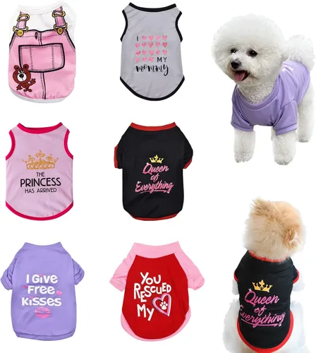 Paquete de 6 Ropa para Perros Pequeños Hembra, Camisas Suaves y Transpirables para Cachorros y Gatitos con Letras para Gatos Mascotas, Camisetas de