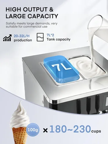 Miniatura 3 de Máquina de helado comercial de 5.8-7.9 galones/h, 3 sabores suaves con tolva de 14 L, máquina de helado de limpieza automática con panel LCD táctil