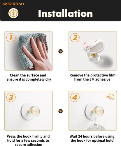 Miniatura 4 de Paquete de 4 ganchos adhesivos de cristal de JIASENBAO para toallas de baño, ganchos de pared blancos para colgar batas y abrigos, ganchos