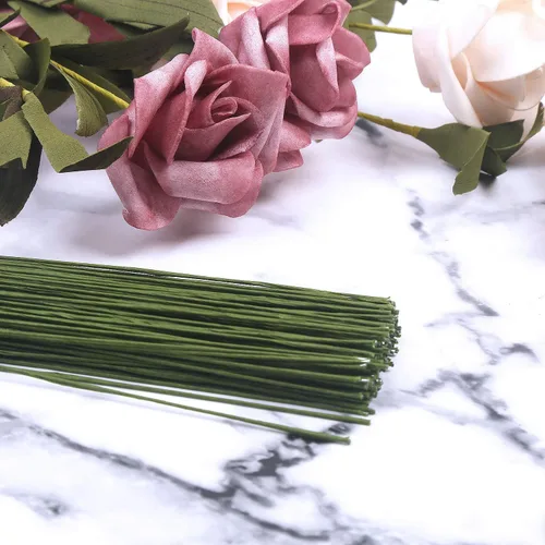 Miniatura 4 de FOIMAS Alambre de tallo floral de 18 gaguas, 100 piezas de alambre de floristería envuelto en papel para arreglos florales