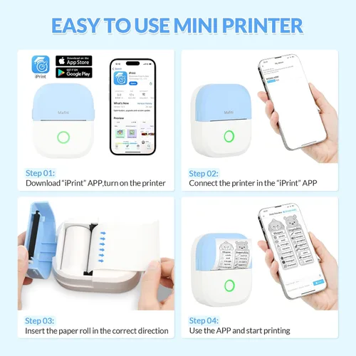 Miniatura 5 de mafiti Mini impresora adhesiva portátil térmica sin tinta inalámbrica Bluetooth para teléfono con dibujo AI, para notas de estudio, fotos, álbumes