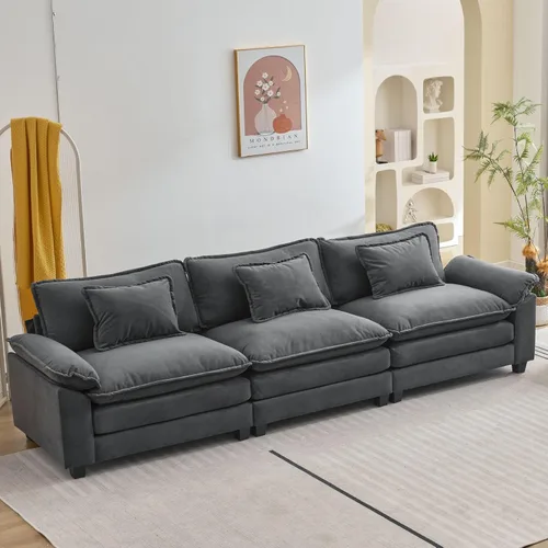 Miniatura 36 de Oprisen Sofá Seccional Modular, Cómodo Cloud Couch Sofá Seccional, Sofá Cama de Chenilla con Asiento Profundo con Almohadas Decorativas para Sala