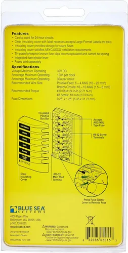 Miniatura 3 de Blue Sea Systems Bloque de fusibles 5015 AGC 6-CIR con tierra, 3.5 x 5.0 pulgadas