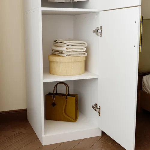Miniatura 5 de FUFU&GAGA Armario estrecho con 2 puertas, moderno armario blanco para dormitorio con asas doradas, armario moderno de almacenamiento de ropa