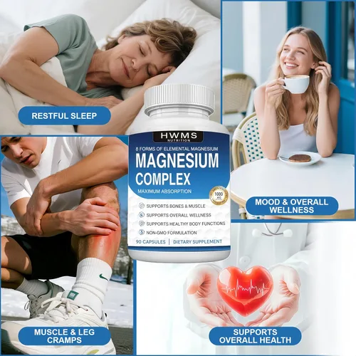 Miniatura 4 de Complejo de magnesio Suplemento 8 Elemental 1000mg - Citrato, malato para una fácil absorción para huesos, músculos, recuperación, energía, vegano