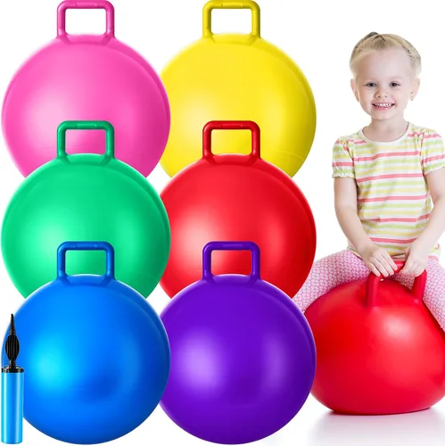 Miniatura 7 de Lewtemi 6 unidades de bola de tolva para carnaval al aire libre, pelota inflable de salto de 32 pulgadas con mango y bomba de aire para ejercicio