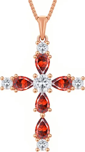 Miniatura 98 de YL Collar de cruz de plata de ley 925 con colgante de piedra natal religiosa para mujer