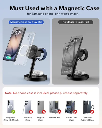 Miniatura 2 de KPON Estación de carga 3 en 1 para Samsung, soporte de cargador inalámbrico magnético para MagSafe para Samsung Galaxy S26 Ultra/S25/Z Fold7/Flip7