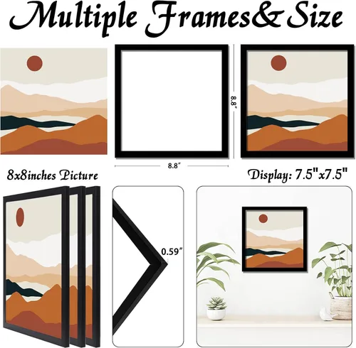 Miniatura 3 de Juego de 3 marcos para fotos negros de 8 x 8 pulgadas, marco de alta transparencia para collage de fotos cuadradas de 8 x 8 pulgadas, lienzo