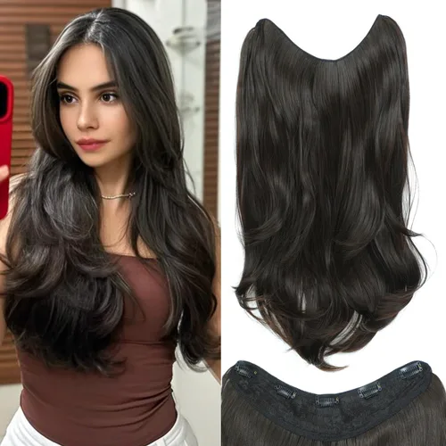 Miniatura 12 de Extensiones de cabello con clip en forma de U, 1 unidad, extensiones de cabello negro de 20 pulgadas, extensiones de cabello de fibra sintética