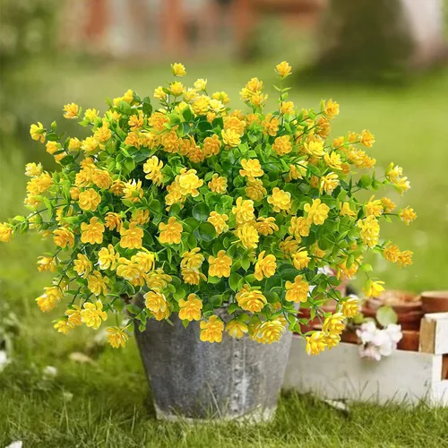 Miniatura 13 de 12 paquetes de flores artificiales para exteriores, plantas falsas para decoración de otoño y verano, flores de seda artificiales, resistencia