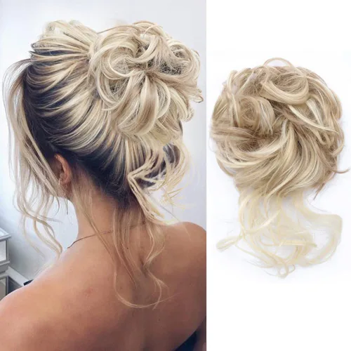 Miniatura 15 de KETHBE Moño desordenado, extensión de moños de pelo despeinado, banda elástica para el cabello, moño rizado para mujeres (negro)