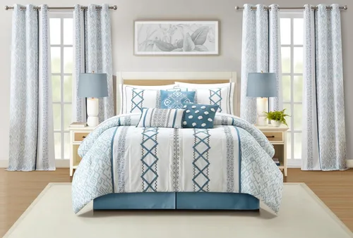 Miniatura 12 de Grand Avenue Juego de edredón Blanco Rojo tamaño Queen, juego de ropa de cama para todas las estaciones de 7 piezas con bordado de felpa, falda