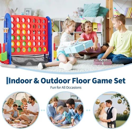 Miniatura 9 de Juego gigante 4 en 1 Connect Juego Jumbo 4 para anotar con baloncesto, golf y lanzamiento de anillo, juego de patio al aire libre de altura