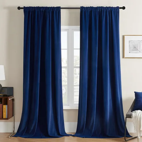 Miniatura 11 de Joydeco Cortinas de terciopelo negro de 63 pulgadas de largo, 2 paneles, cortinas opacas de lujo con bolsillo para barra, cortinas de ventana